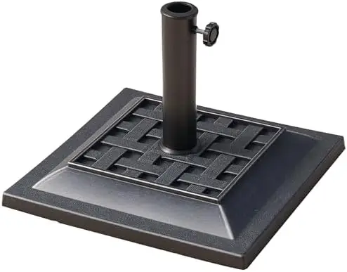20 lbs Patio Market Umbrella Base Stand Resin Parasol Holder Square with Beautiful Decorative Pattern & Easy Setup, for