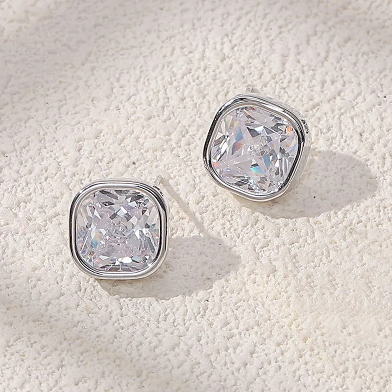 

Buyee 925 Sterling Silver Stud Earring 4 Colors Crystal Stone Cushion Earring for Women Luxury Fine Jewelry Earring