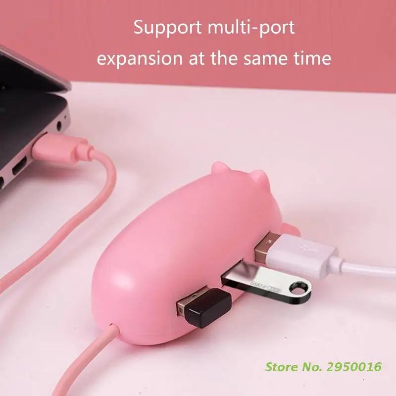 

Cartoon Pink Pig 3 Port USB 2.0 Hub Splitter for Laptop USB Hub 2.0 Keyboard Mouse Adapter Portable Extender Gadget usb c hub lenovo usb hub pc accessories