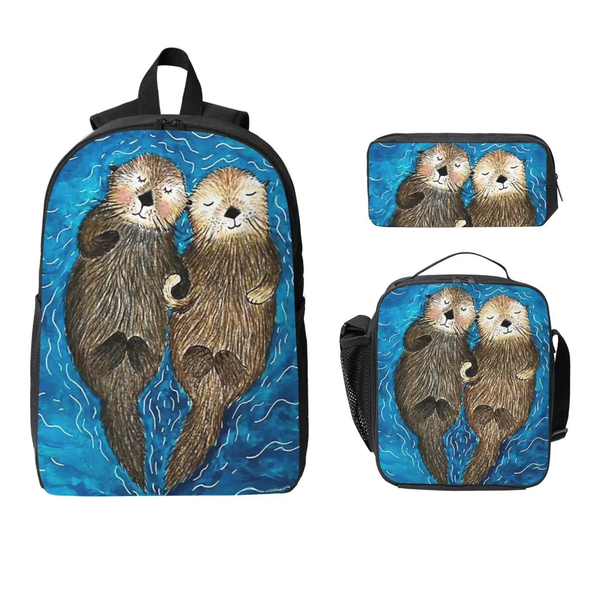 

Otter CUTE SLEEP Backpack Boys Girls BookBag School Bag Laptop Shoulder Bags 3ps Insulated Lunch Bag Pencil Case