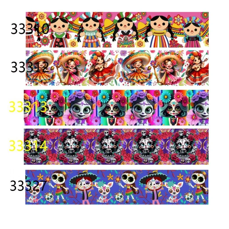 

(5yards) Mexican Halloween Cartoon Grosgrain Ribbons Printed for Holiday Bows Craft Materials DIY