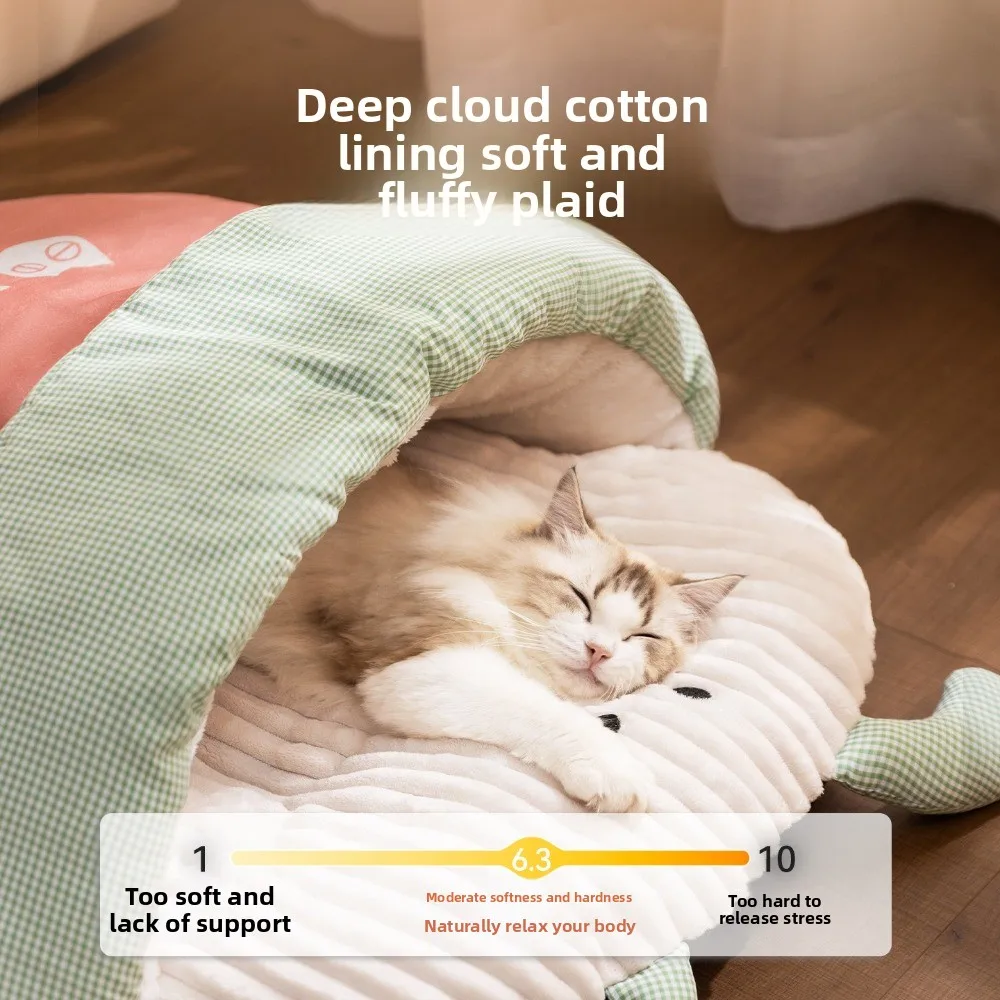 

Cat Cushion Cartoon 3D Cat Sleeping Bag Warm Semi-enclosed Tunnel Cat Nest Comfortable Soft Dog Kennel Medium-Sized Pets