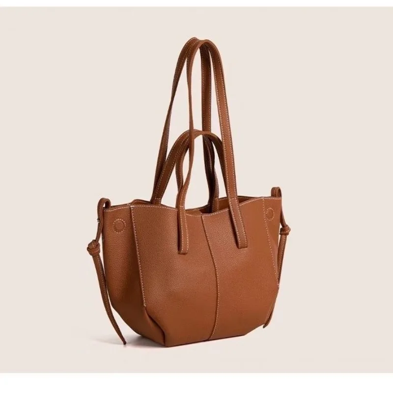 

New French PU leather Hand-held Tote Bag with Large Capacity Trendy and Fashionable Women's Bag Single-shoulder Armpit Handbag
