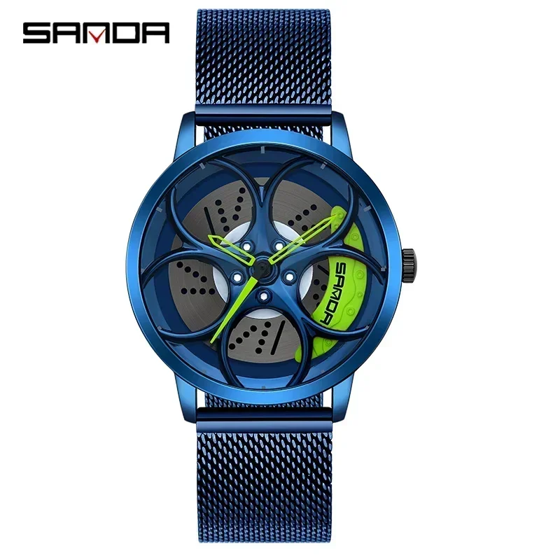 SANDA P1070 Top Brand New Modello Auto Wheel Rim Hub Orologi da uomo Super Orologio da polso al quarzo in acciaio inossidabile Relogio Masculino