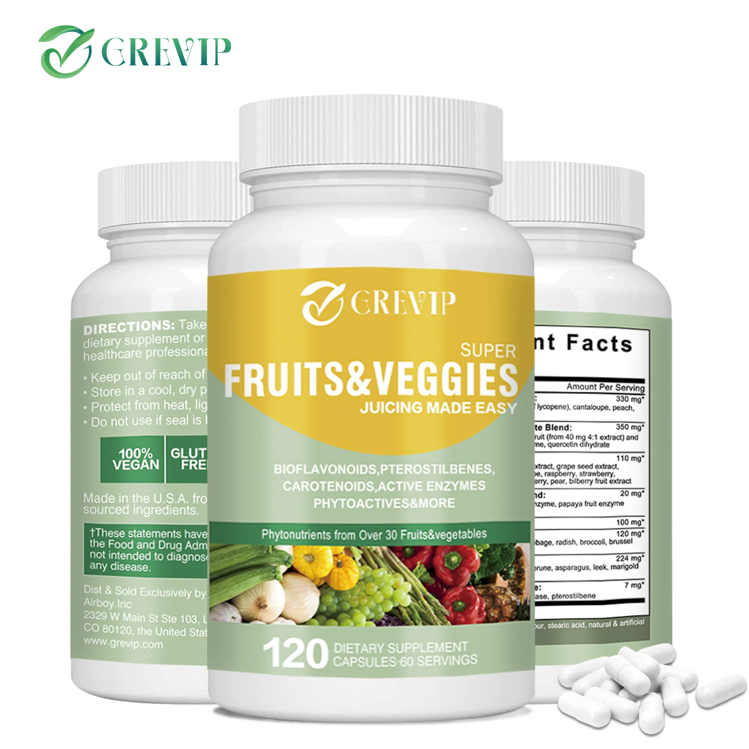 

Fruits & Veggies Capsules - Filled with Vitamins and Minerals, Antioxidants, Increase lmmune Defense