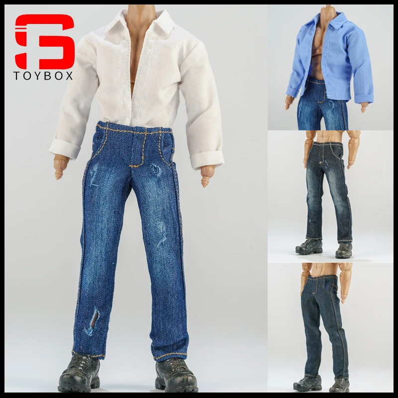 Escala 1/12 soldado masculino camisa casual jeans roupas modelo para figura de ação de 6 polegadas corpo bonecas brinquedo