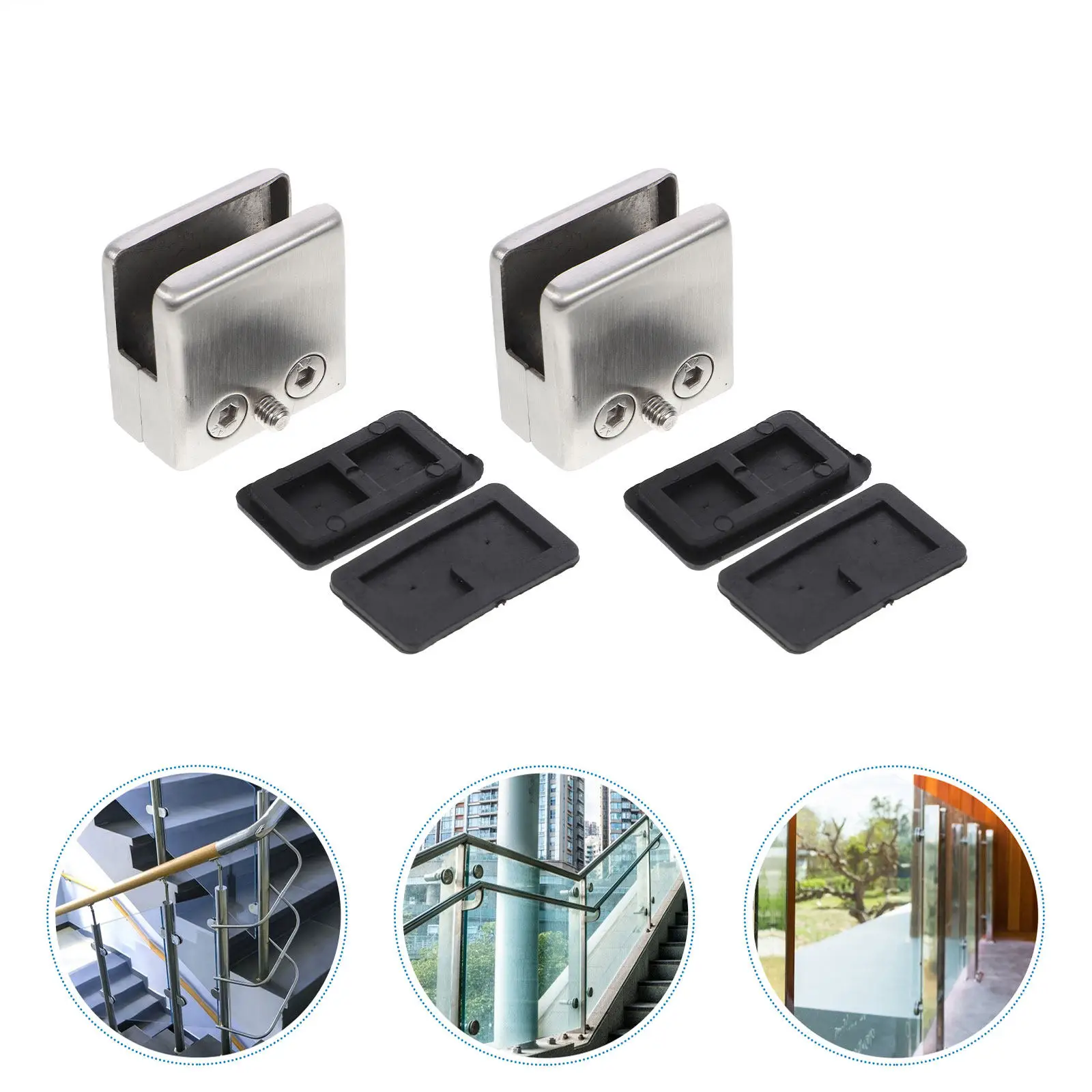 4Pcs Glass Clamps Durable Stainless Steel Clip for Balustrade No Scratch Firm Hold Practical Design Glass Clamps
