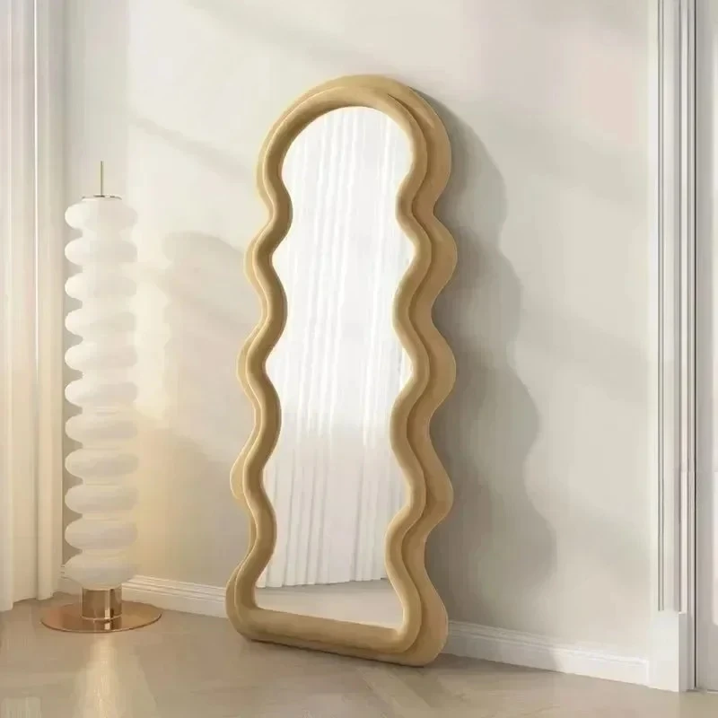 Nordic Full Body Mirror Creative Home Decor Clothing Store Fitting Dressing Ins Floor Mirror Cream Wave-shaped Mirrors n r