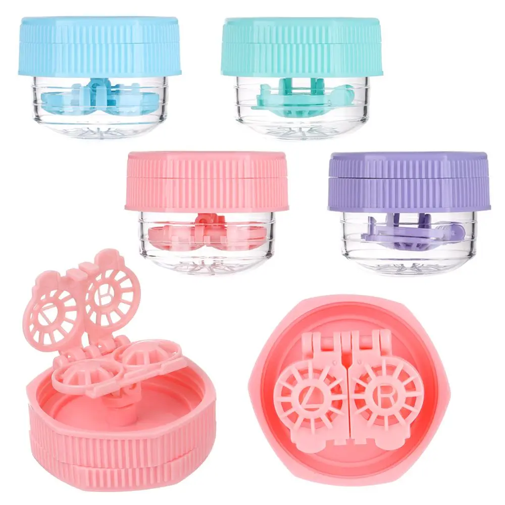 1PC Contact Lens Cleaner Case Portable Manually Rotatable Contact Lens Case Plastic Container Storage Holder Eyewear Accessories