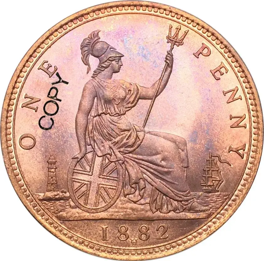 Great Britain Victoria 1882 H 1 One Penny Copy Coin Moneda Collectible Coins