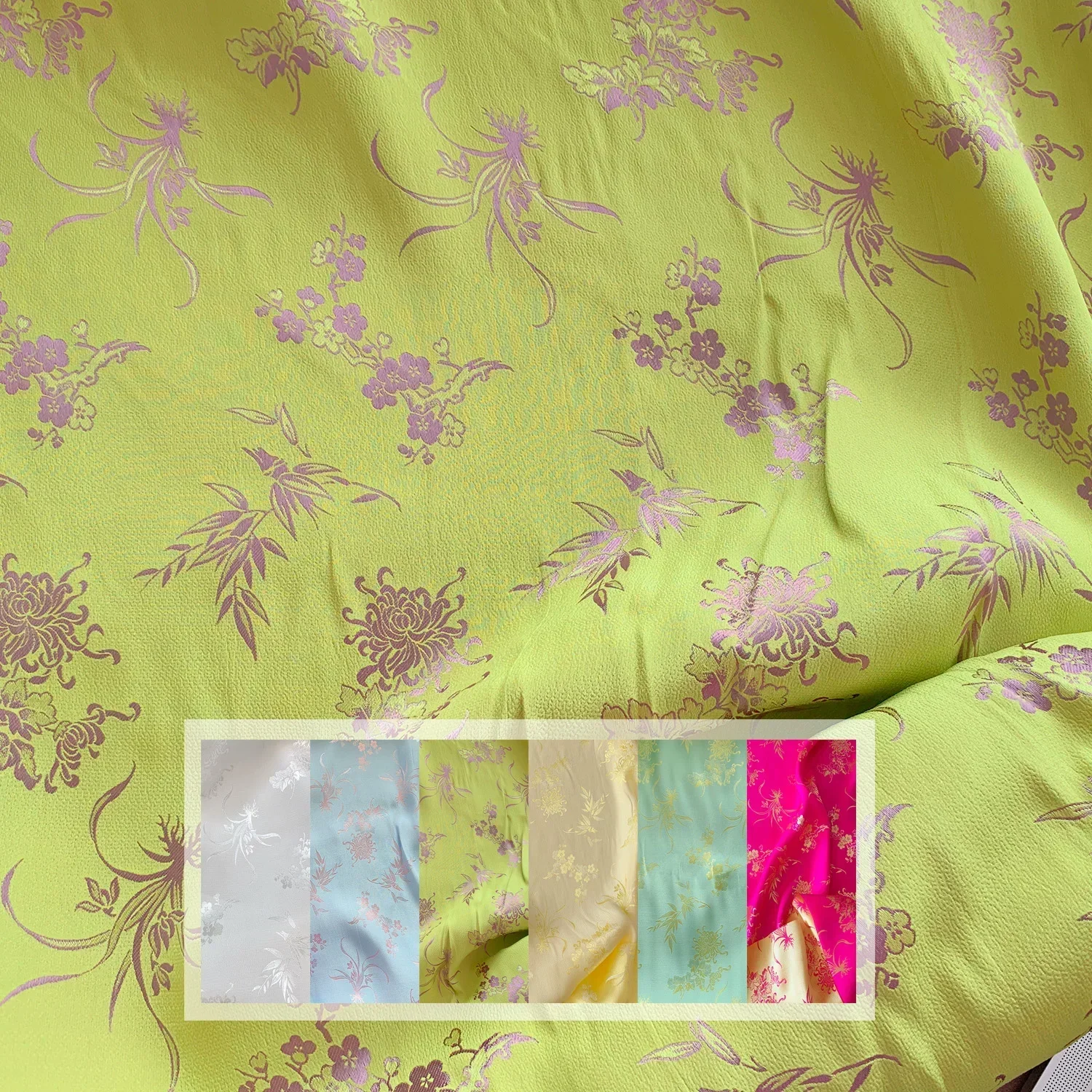 jacquard silk fabric crepe By The Meter for cheongsam Hanfu Dresses Sewing fashion Chinese style flowers silky drape thin summer