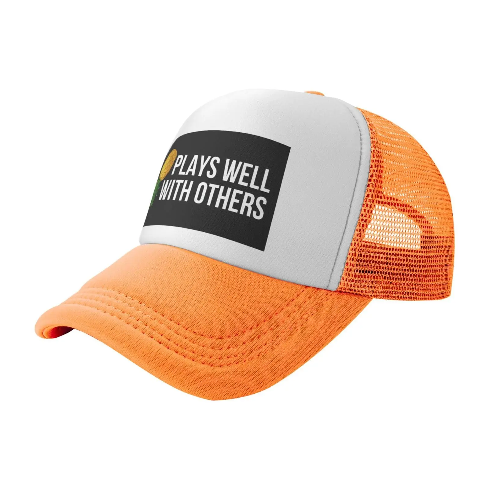 Plays Well with Others Mesh Hat Upside Down Pineapple Mesh Cap Baseball Cap Sun Dad Trucker Hat Orange