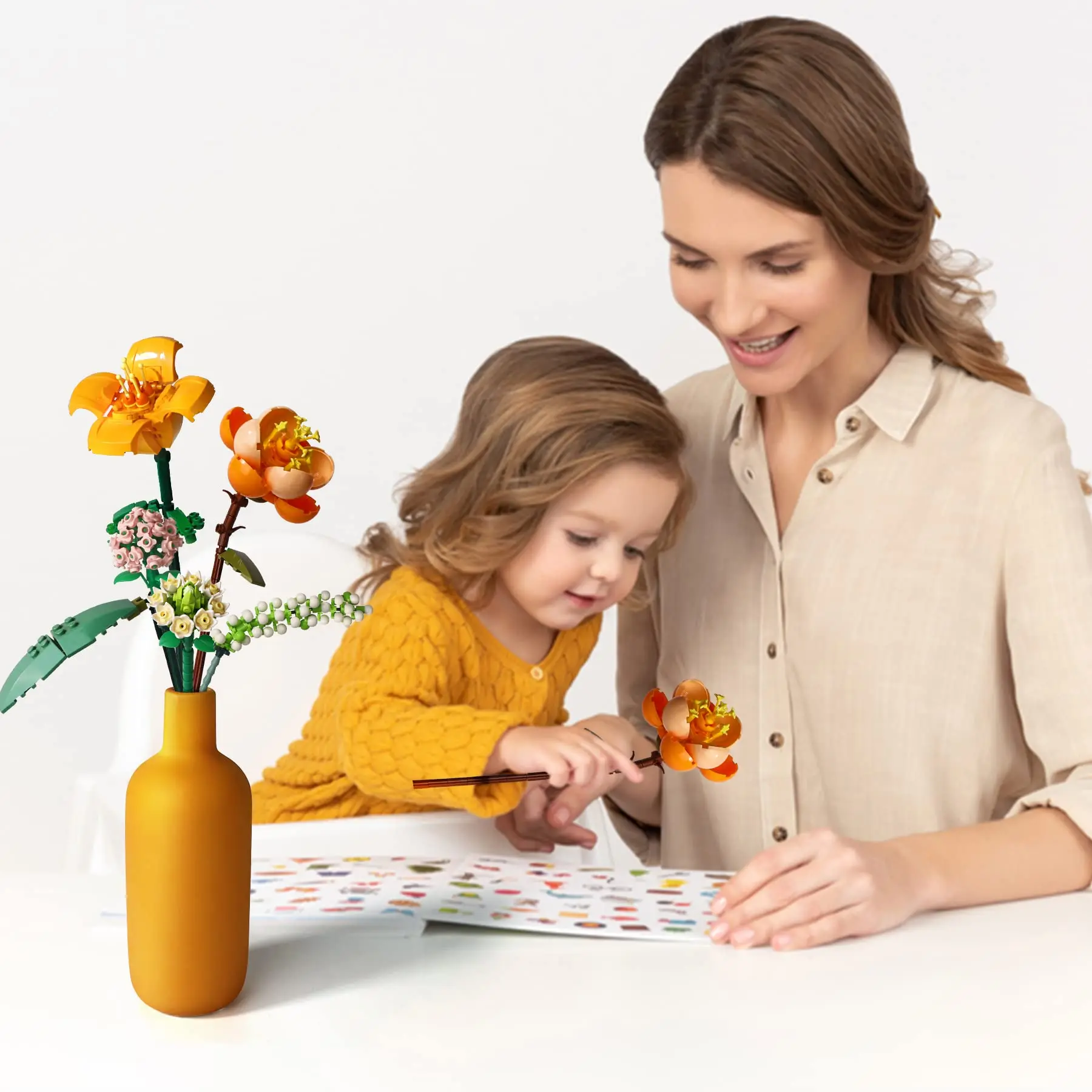 ชุดตัวต่อช่อดอกไม้ลายอิฐขนาดเล็ก456ชิ้นสำหรับการตกแต่ง DIY สะสมช่อดอกไม้ประจำบ้านสำหรับเด็กผู้หญิงอายุ8-12ปีเป็นของขวัญ