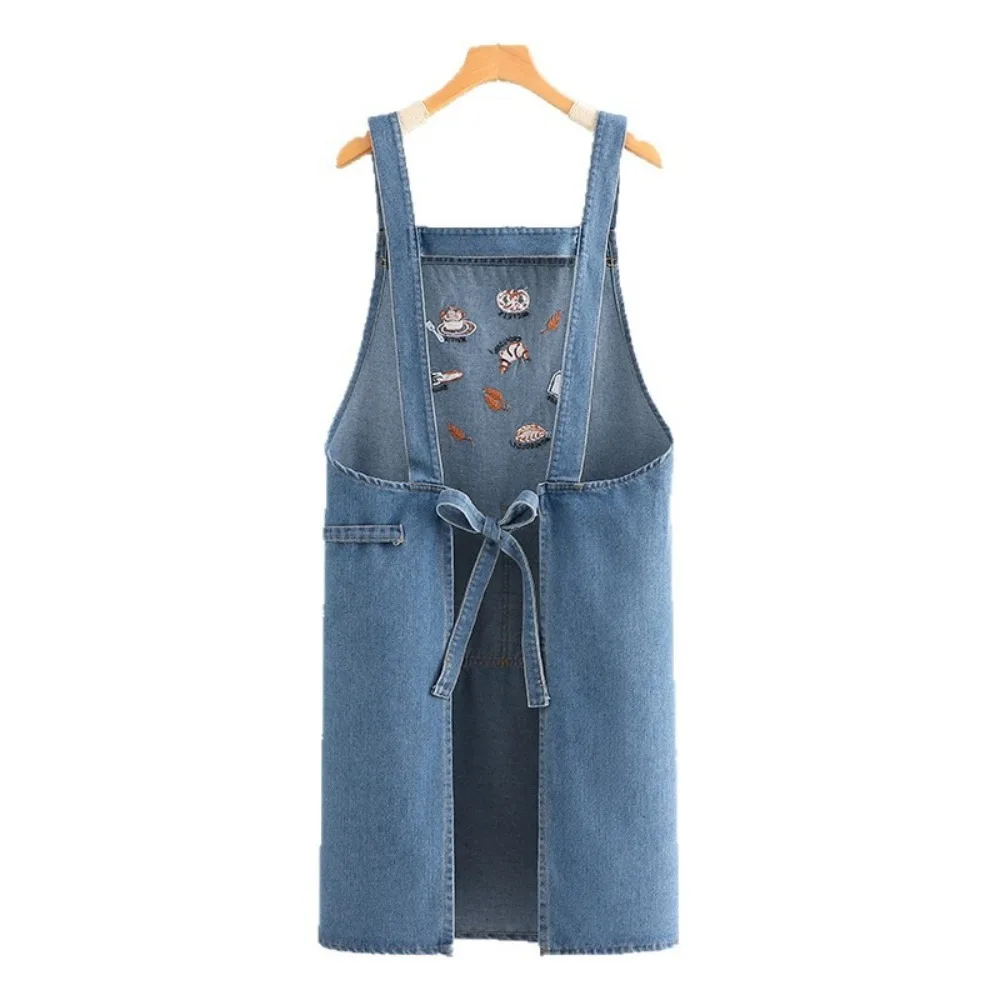 

Simple Fashion Cowboy Apron Antifouling Artistic Design Korean Workwear Apron Soft with Pocket Baking Apron Milk Tea Shop