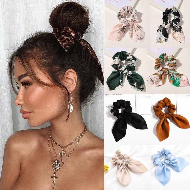 

Leopard Bowknot Elastic Hair Band Women Solid Color Scrunchie Girls Hair Tie Ponytail Holder Headband Hair Rope Hair Accessories