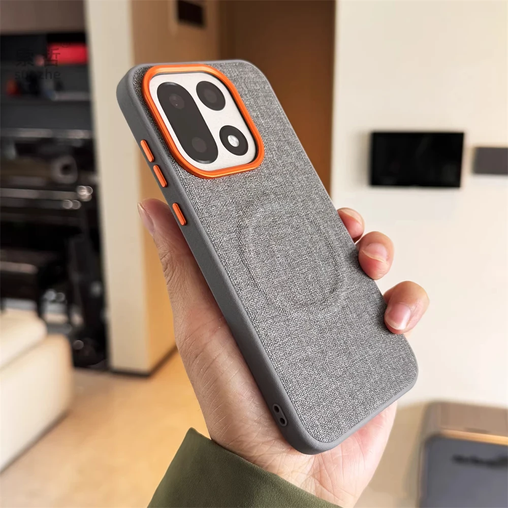 Luxuriöse Magnetische PU-Leder Stofftextur Stoßfeste Hülle für OnePlus 15 15R 13 13R 1+Turbo 6 6V Magnetische Kabellose Ladehülle