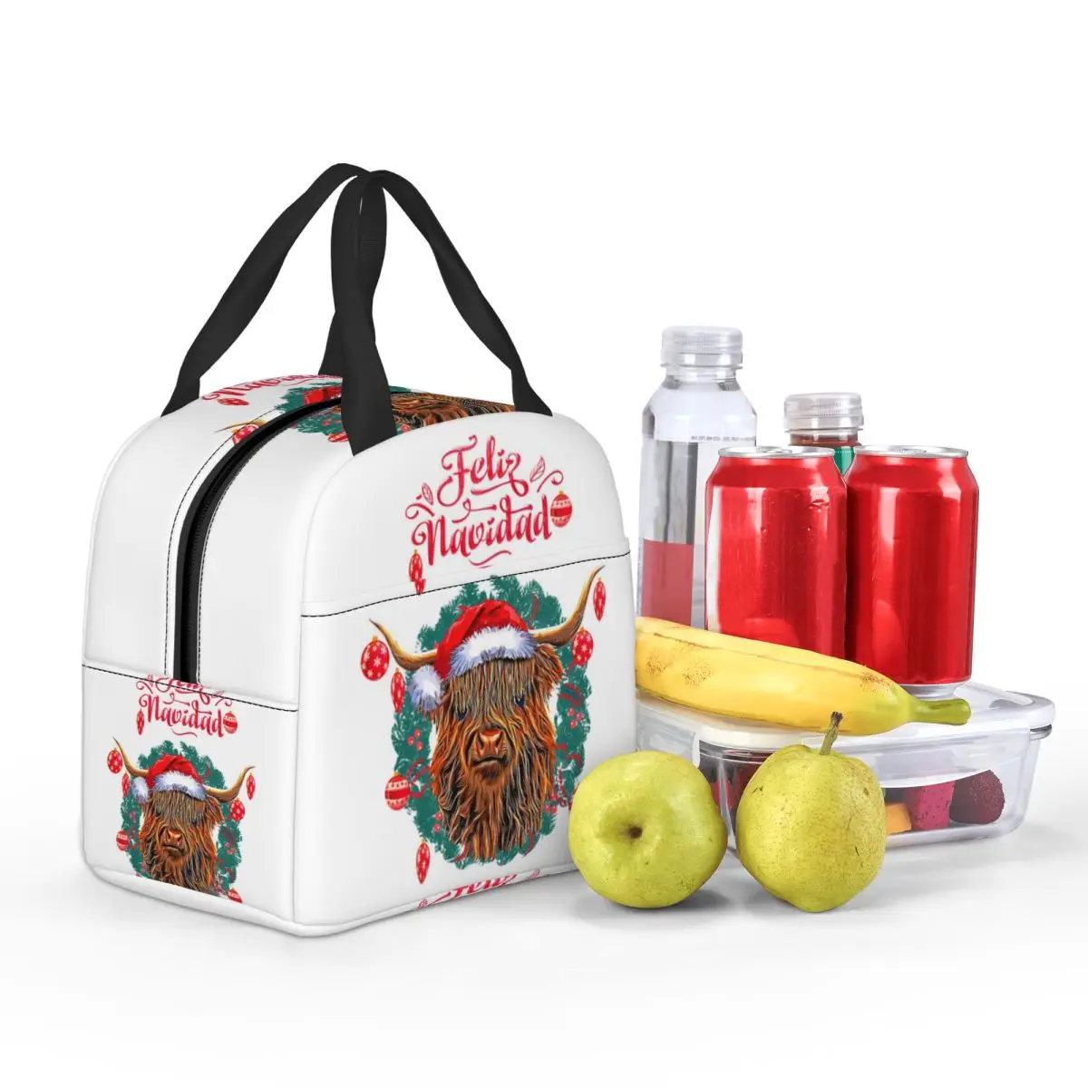 عيد الميلاد المرتفعات البقرة فيليز نافيداد معزول حقيبة الغداء للنساء مكتب برودة صندوق طعام حراري حمل صناديق الغداء الحاويات #5