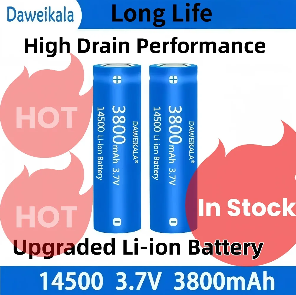 

DAWEIKALA 14500 Li-ion Battery 3.7V 3800mAh High Capacity Rechargeable Battery for LED Flashlight Headlamp Toy Camera