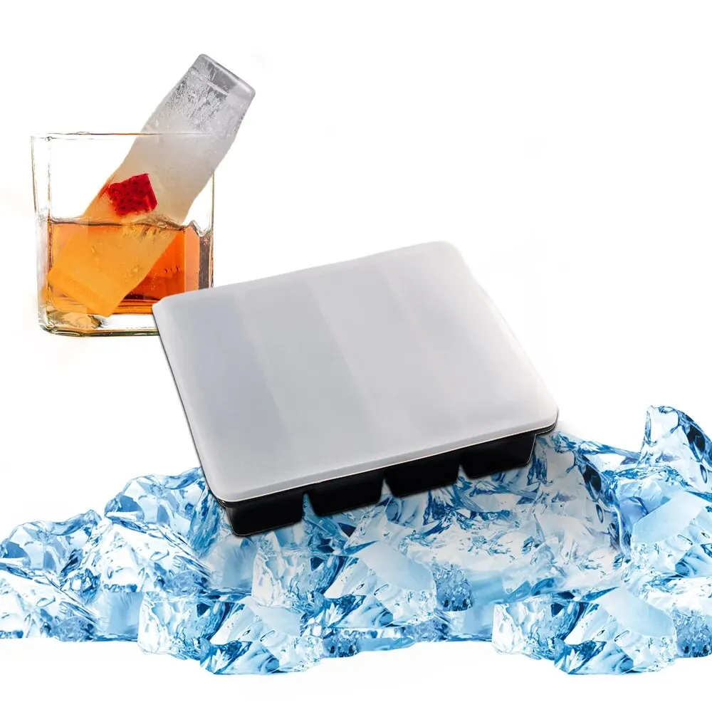Long Strip Silicone 4 Grid Giant Silicone Ice Cubes Square Tray Mold Non-toxic Durable Wine Ice Cube Manufacturers