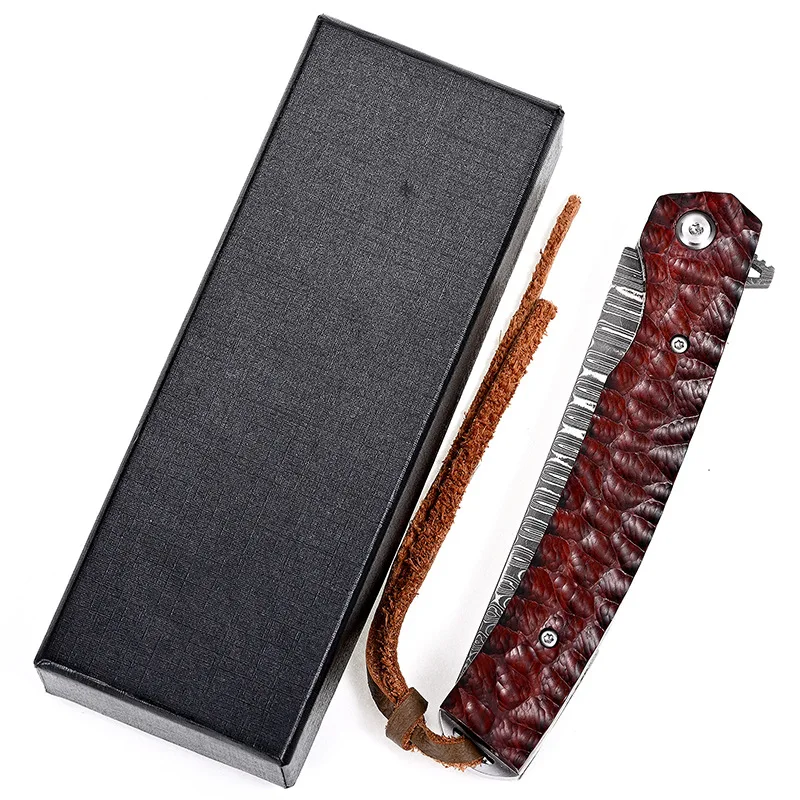 Damascus Steel Handmade Blade Steel Wood Handle Camping Defense Pocket Knives Outdoor Tactical Survival Folding Knife EDC Tools