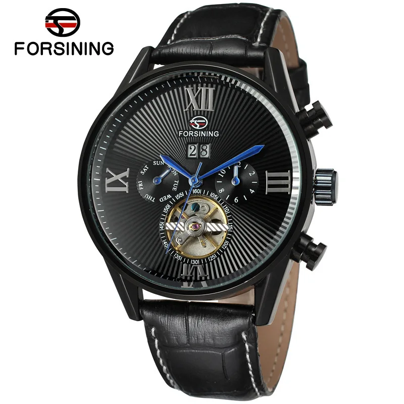 Fashion Jaragar Top Brand Men's Fully Automatic Mechanical Multifunctional Calendar Tourbillon Large Dial Genuine Leather Watch