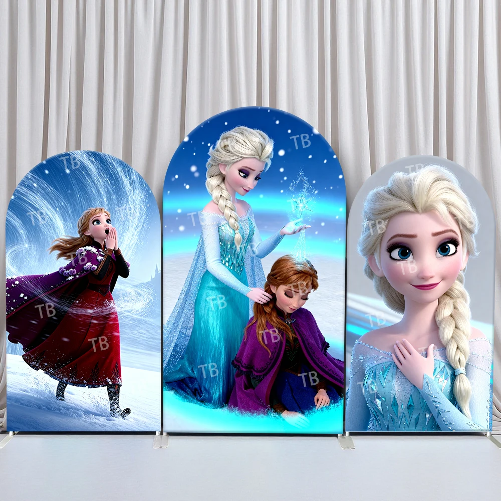 

TB Frozen Arch Backdrop Cover Elsa Ice Magic Snow Scene Birthday Baby Shower Photo Booth Props for Events & Home Decoration