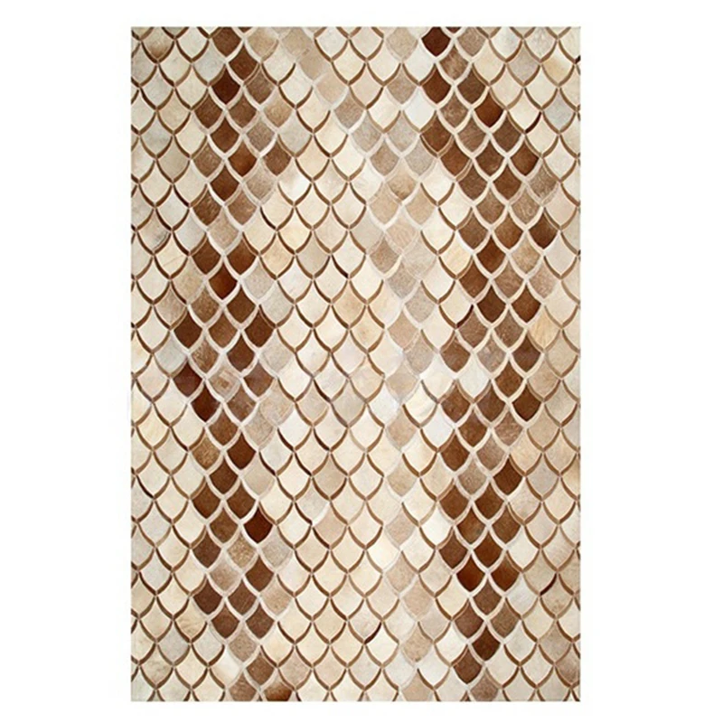 New Vintage Living Room Rugs Carpet Handmade Real Cowhide Area Rug for Study Cloakroom Office Large Mat Luxury Home Bedroom Rug