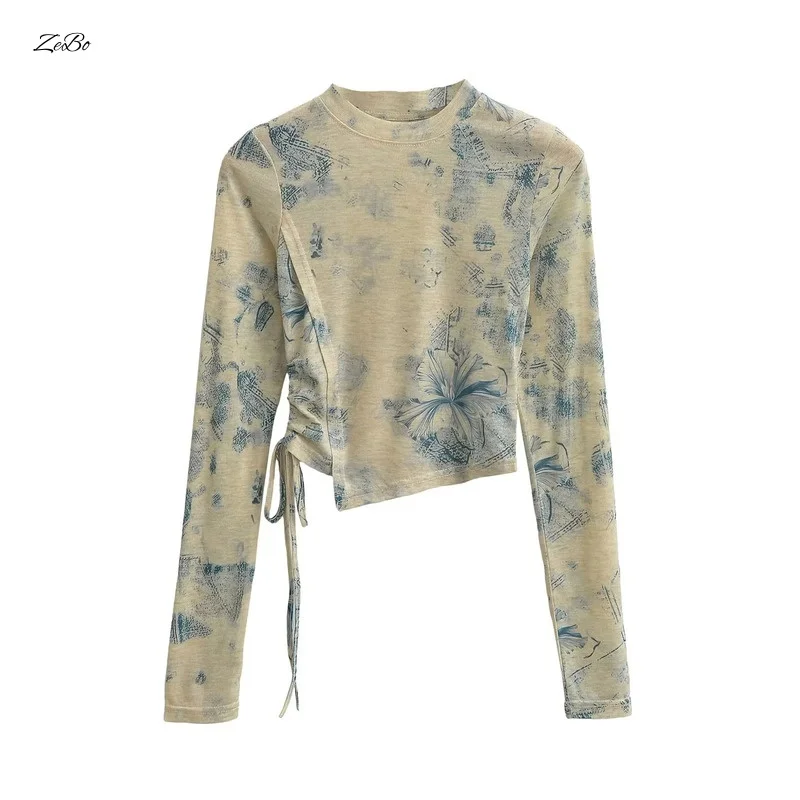 

Autumn New Design Feeling Halo Dyed Ink Painting Long Sleeved T-shirt Women's Western Style National Style Underlay Top