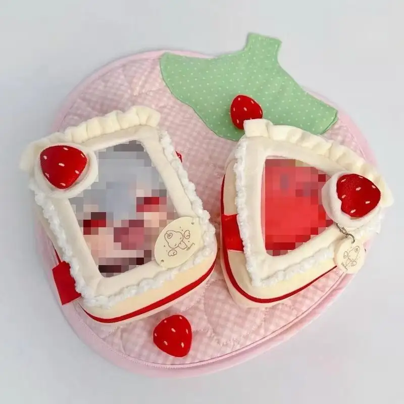 Cake Slices Baby Bun Display Bag Cute Storage Pouch With Clear Window & Keychain Charm For Doll Display Anime Kpop Merch Decor