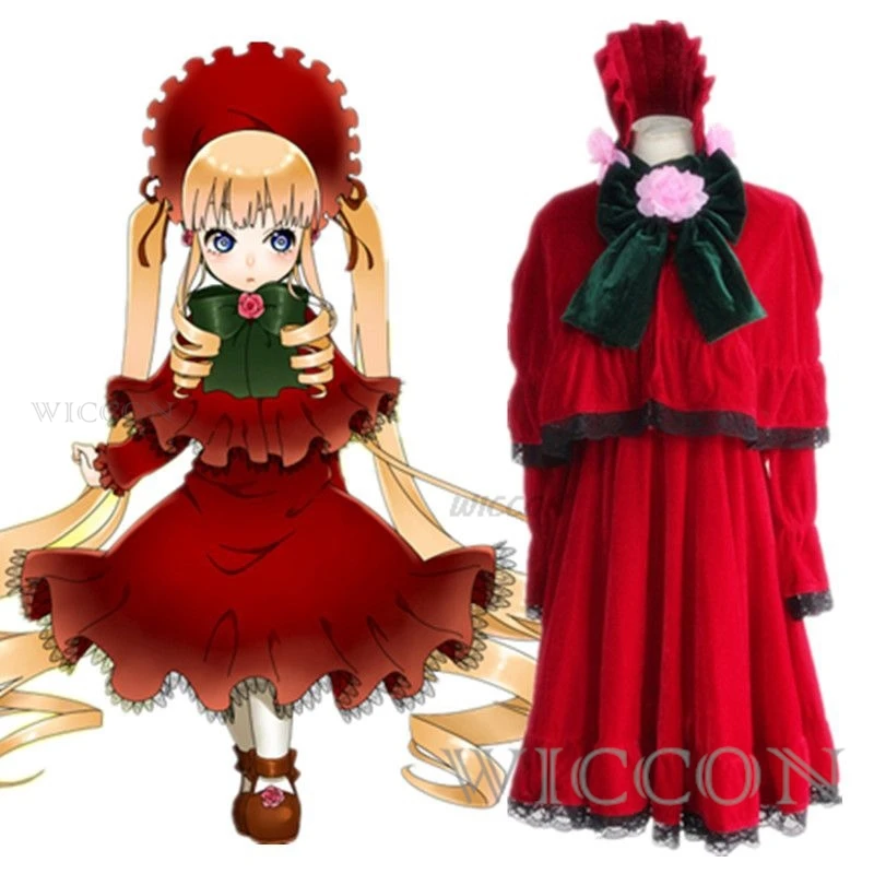 

Аниме Rozen Maiden Pure Ruby Косплей Shinku Красное Платье Хэллоуин Костюм Лолита Красная Шляпа Для Девочек Женщин парик парик обувь косплей