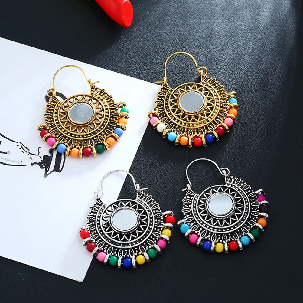 

Boho Earrings Circle Dangle Earbob Round Jewelry Decor Retro Golden Eardrop Bohemia