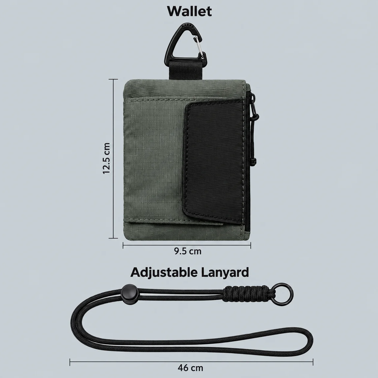 Outdoor Neck Card Holder Wallet with Lanyard Carabiner Zipper Pocket Mesh ID Badge Pouch for Travel Hiking Camping Daily Carry