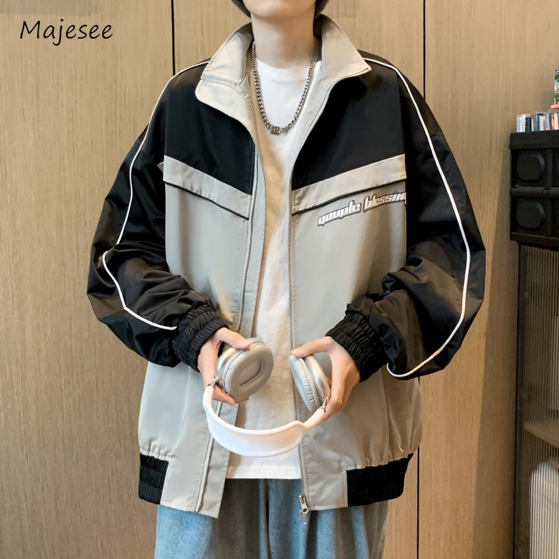 

Panelled Jackets Men Turn-down Collar Baggy Side Stripe Teenagers Ins Youthful Vitality Streetwear Japanese Style Sporty Autumn