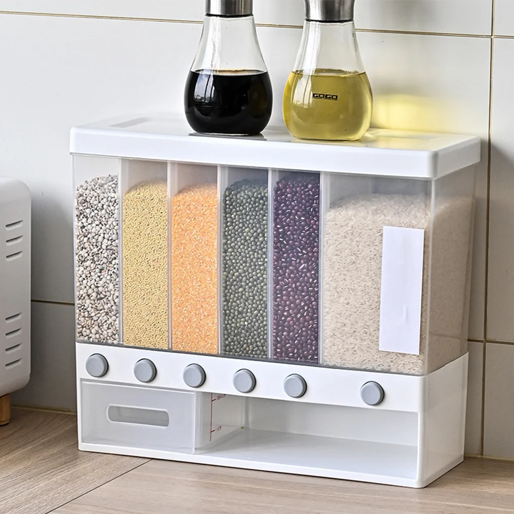 

6 Grids Grain Dispenser PP transparent Grain Storage Tank Insect Proof Grain Sealed Container For Home Kitchen