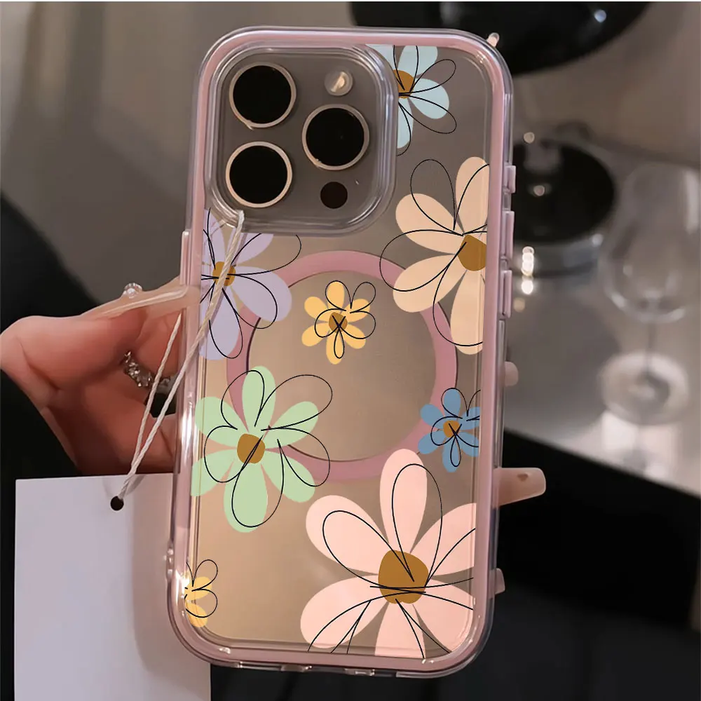 Phone Case For Samsung Galaxy S26 S25 S24 Ultra Plus A15 A07 A36 A17 A16 A57 A56 A55 A54 Wireless charge Colorful Flower Cover