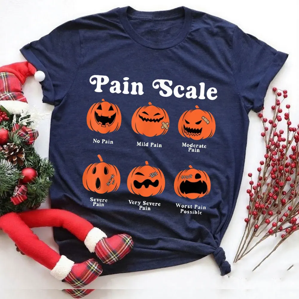 Pain Scale Pumpkin Pain Assessment Trauma Nurse Halloween T-Shirt Unisex Tees Classic Pattern High Quality Cotton Tees
