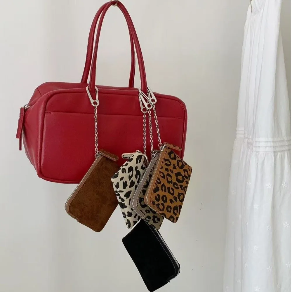 

New Leopard Print Suede Coin Purse Lipstick Key Bag Zipper Travel Chain Wallet Ultralight Portable Small Storage Bag