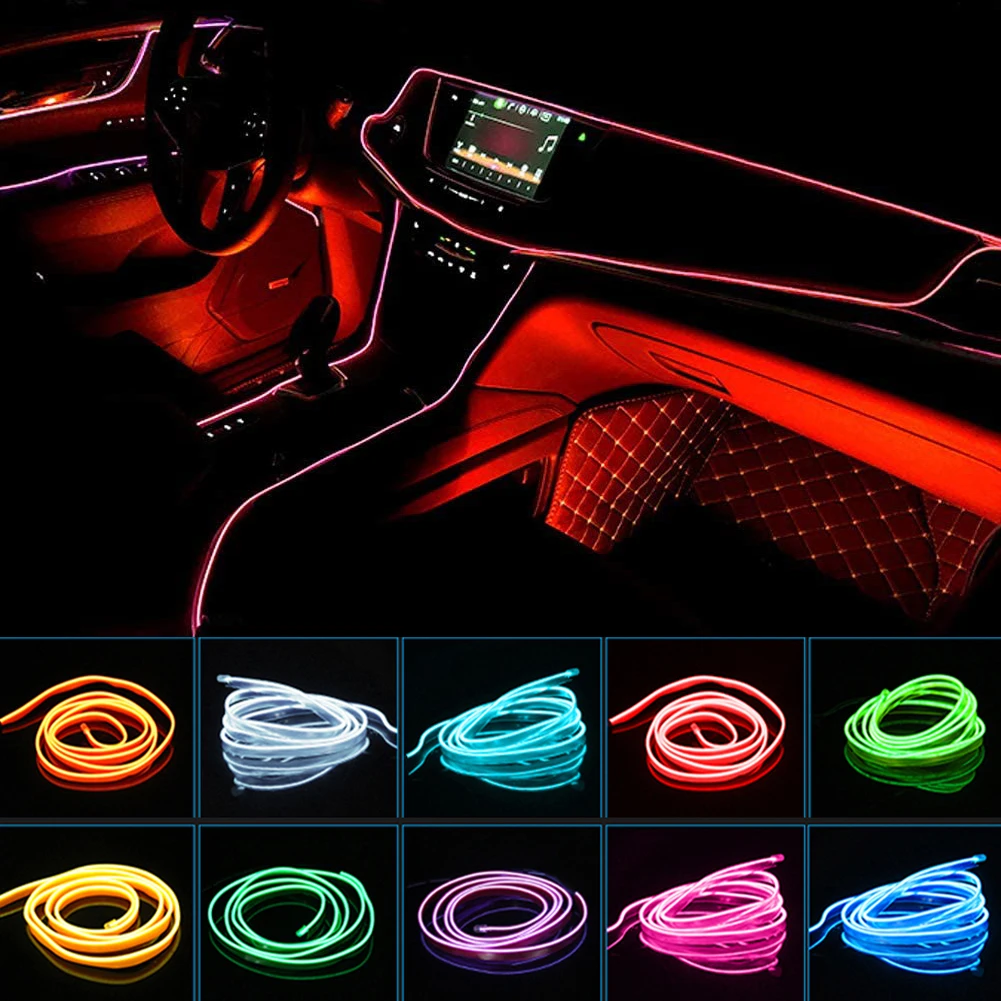 1/2/3/5M Car LED Light Strip Interior Ambient RGB Neon Lamp Acrylic Dashboard Door Decoration Atmosphere Lighting 12V EL Wiring