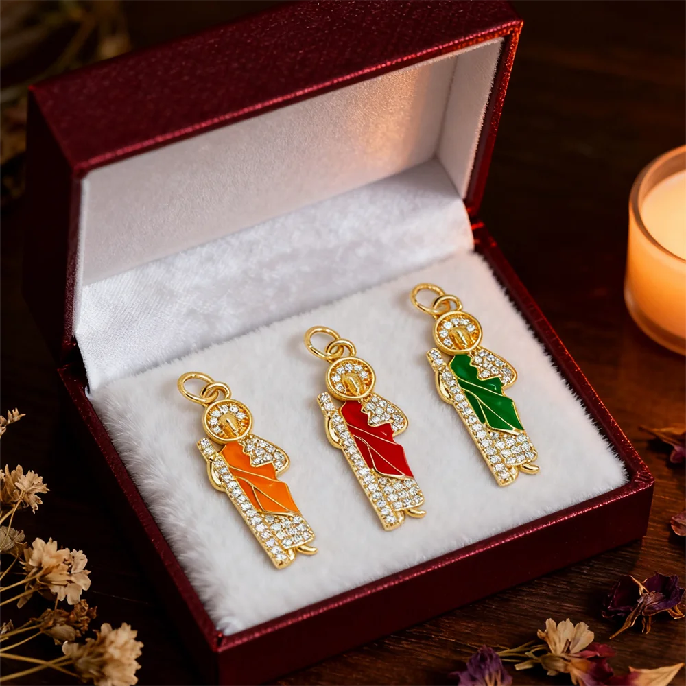 3Pcs Pendants Sparkling Brass Enamel Saint Charms Zircon Religious Figure for DIY Jewelry Necklace Bracelet Fashion Accessories