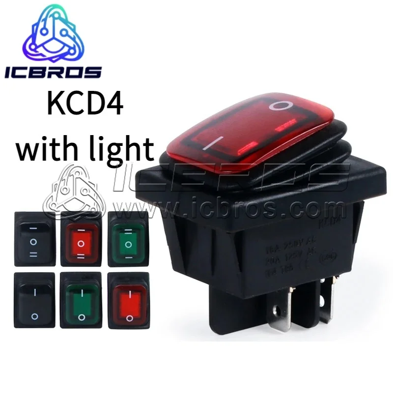 KCD4 Waterproof Boat Shaped Switch KCD4-201N 2-speed, 4-pin, Silver Dot, HigH Current RockeR Power Supply With Lights