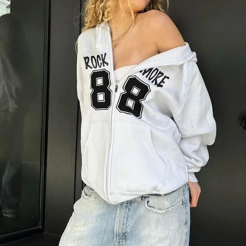 Fitness Women Zipper Hooded Coat Letter Printed Casual Outerwear 2024 Autumn New Popular Streetwear Varsity Sporty Sweatshirts