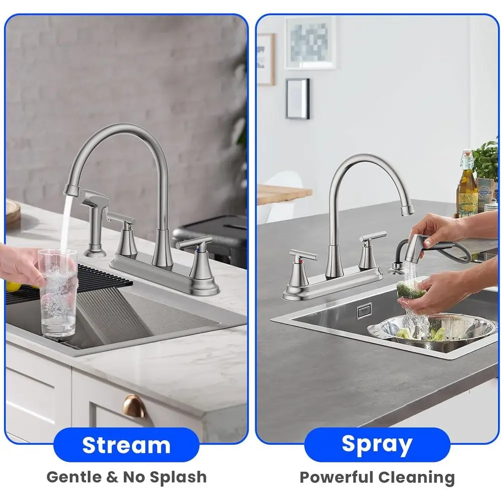 8 صنبور مطبخ بخاخ عالي القوس قابل للسحب، 360 درجة °   دوار، 4 فتحات من الفولاذ المقاوم للصدأ للتخييم RV، لمسة نهائية من النيكل