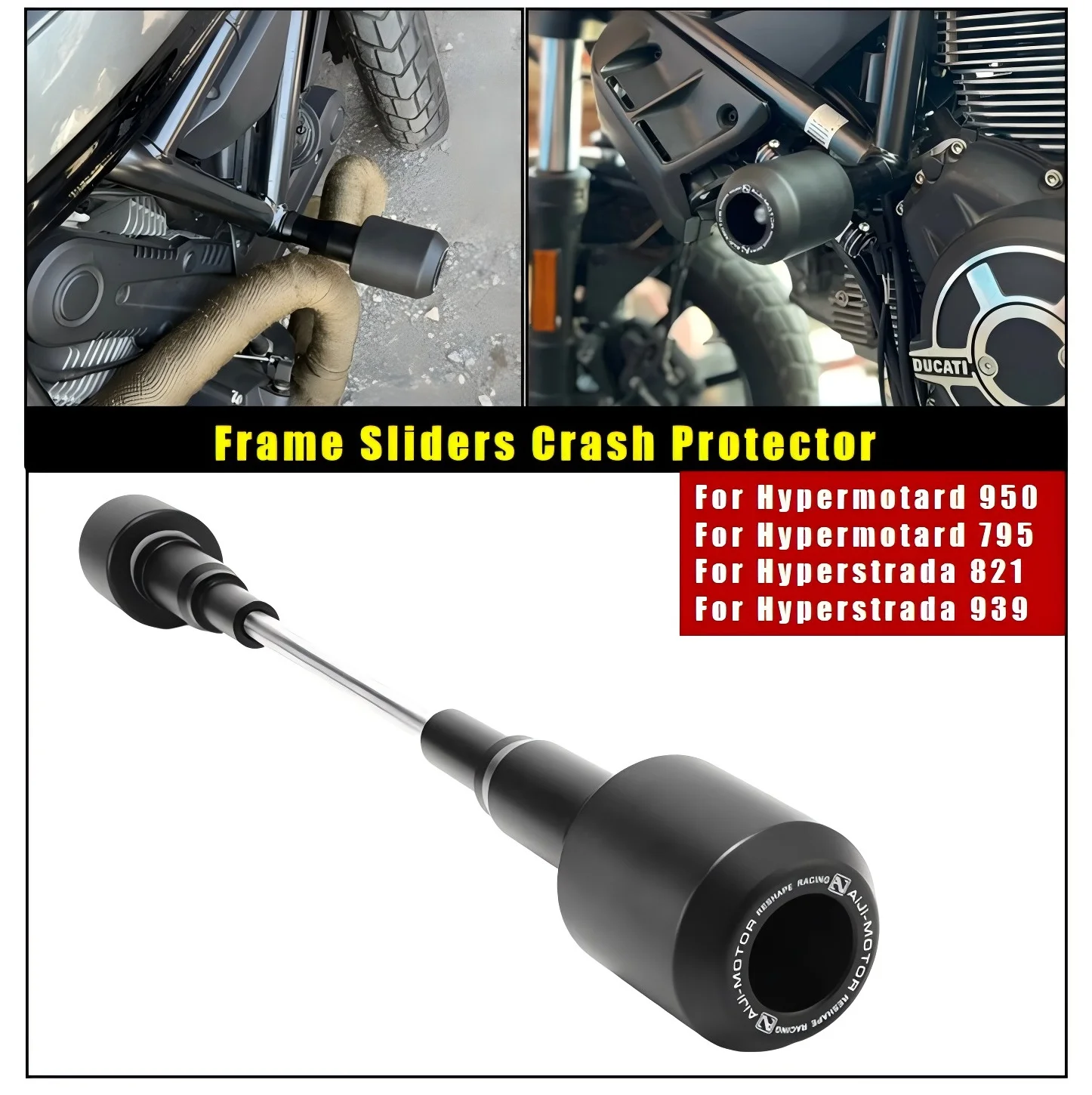

For Ducati Hypermotard 796/950 Hyperstrada 821/939 - Frame Sliders Crash Protectors, Anti-Drop Protection