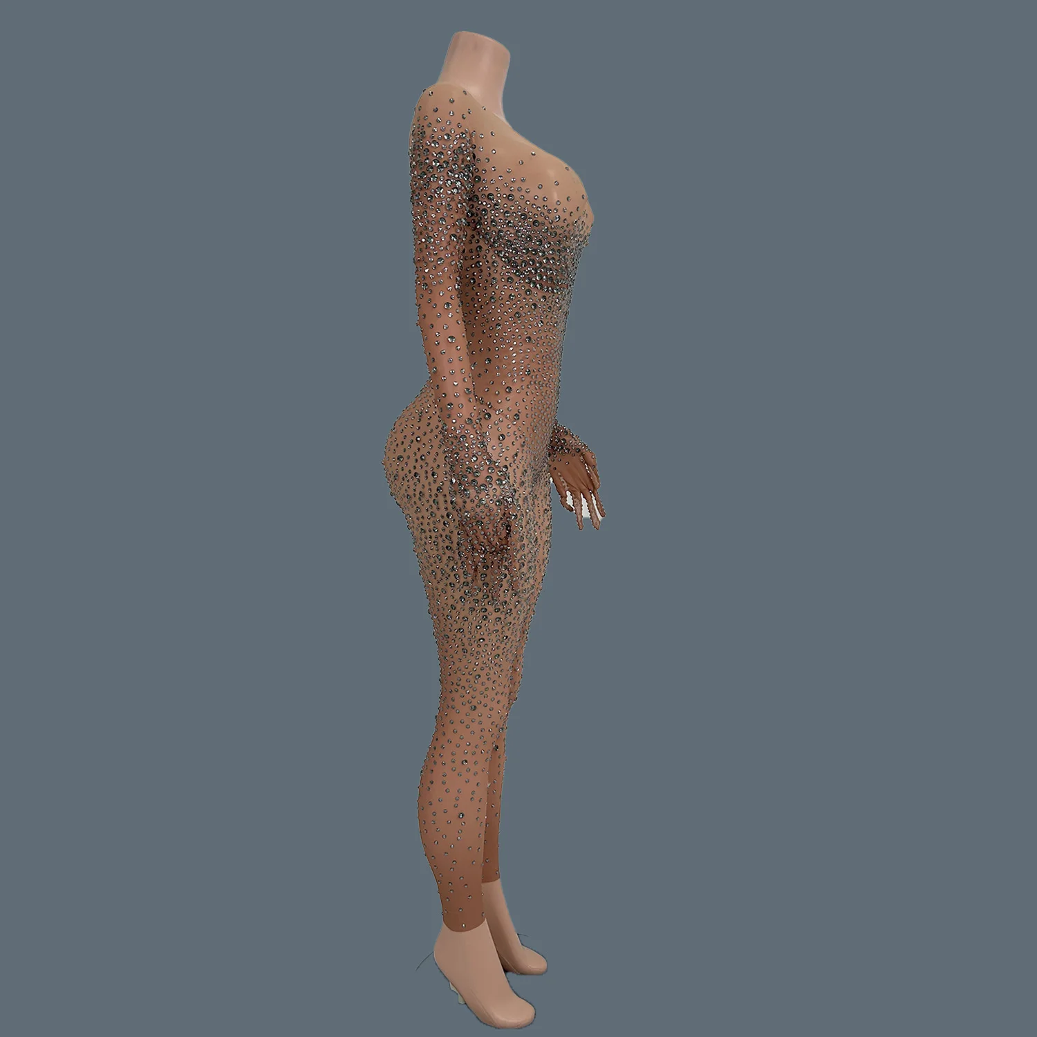 Sexy Stage Costume Full Rhinestones Gloves Sleeves Jumpsuit Evening Fashion Show Outfit Women Photoshoot Bodysuit Tiaotiaotang