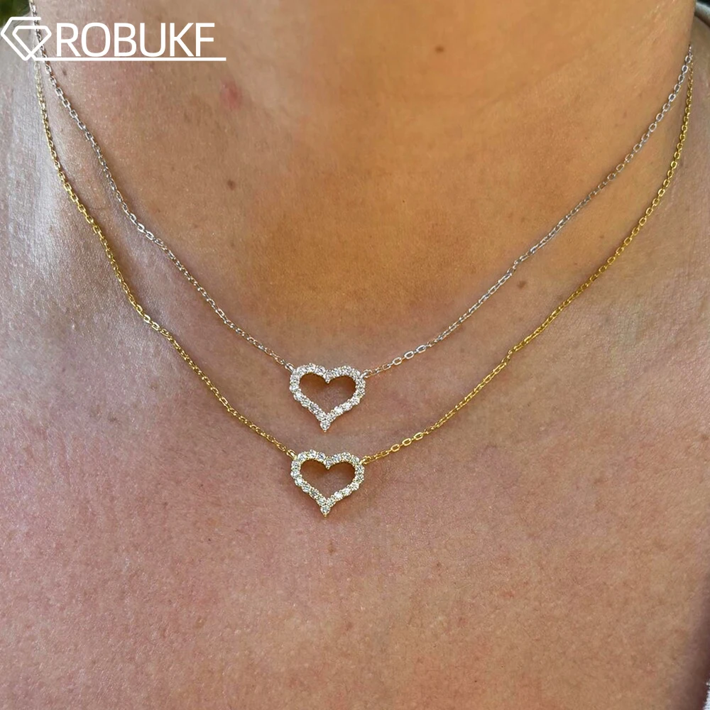 

18K Gold Plated Heart Shape Pendant Moissanite Necklace for Women S925 Silver Hollow-Out Neck Chain Wedding Jewelry Certified