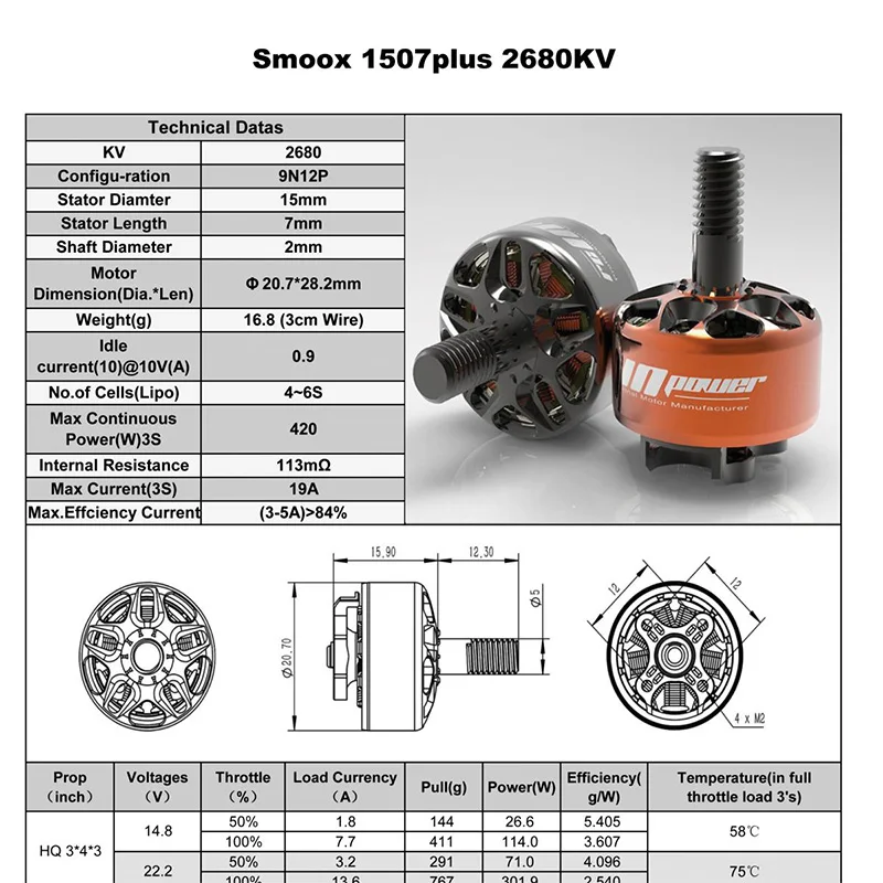 4PCS RCINPOWER SmooX 1507 Plus 2680KV  3800KV 4200KV Lipo Brushless 3-5inch Cinewhoop Motor For RC FPV Racing Drones