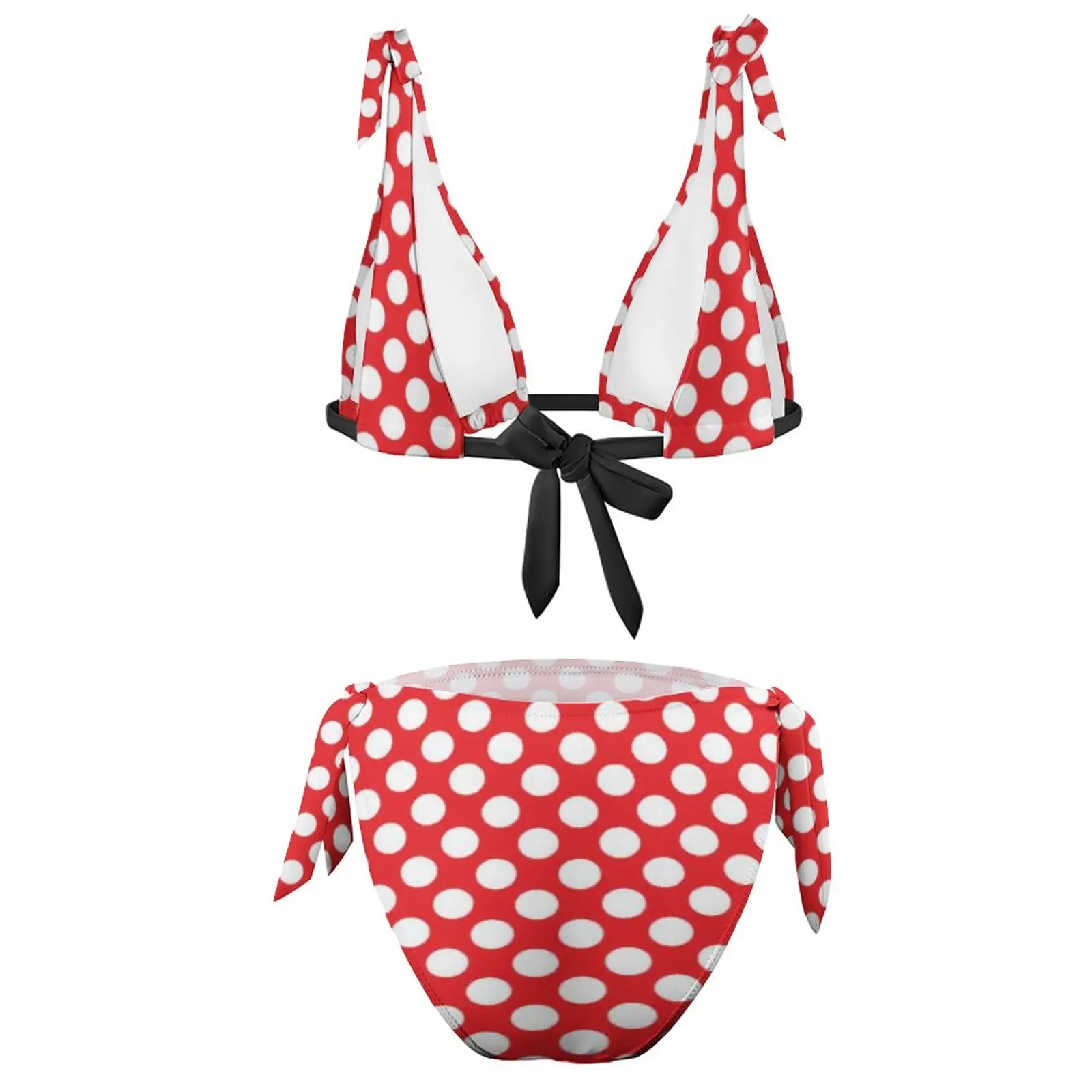 Biały i czerwony Polka Dot strój kąpielowy Bikini Vintage Spot drukuj Bondeau cała sprzedaż 2 sztuka stroje kąpielowe młody prosty Rave strój