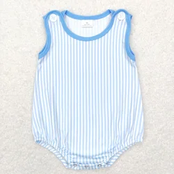 Wholesale Newborn Spring Blue Stripes Romper Easter Baby Boy Sleeveless Kids Toddler Bubble One-piece