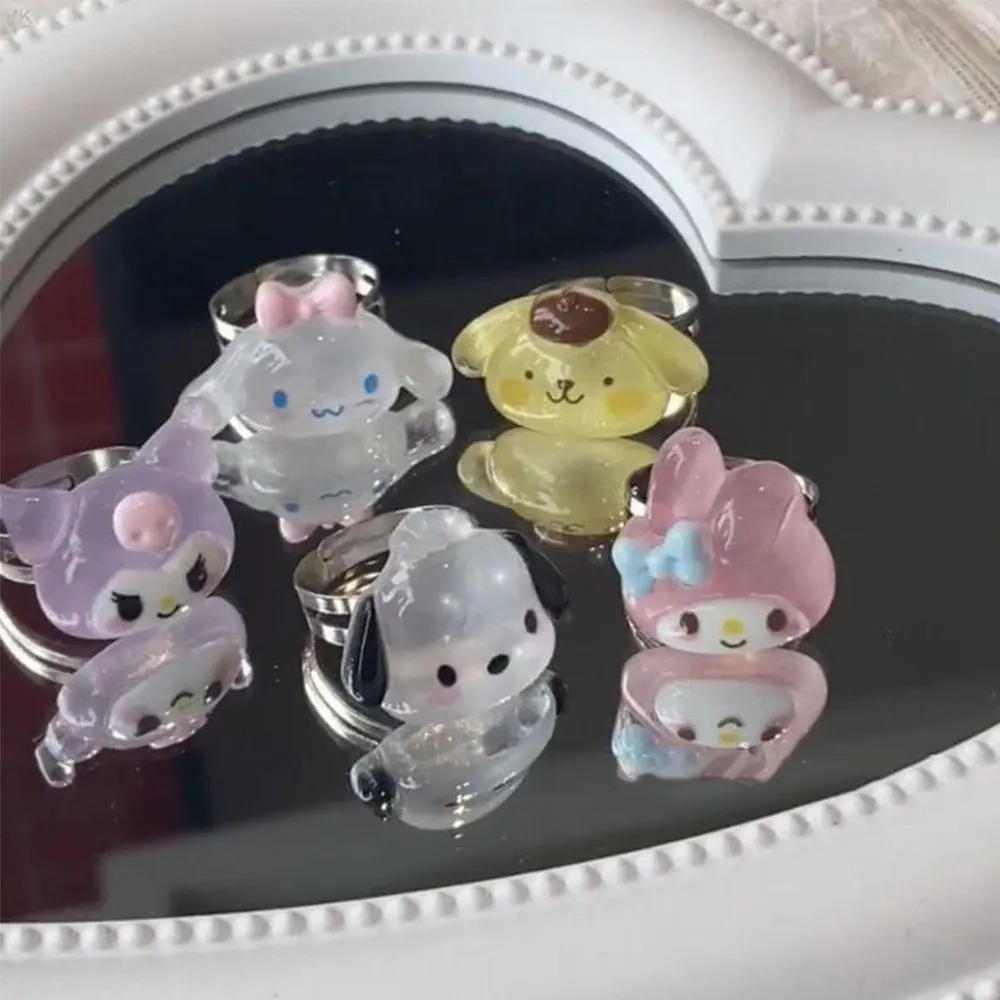 Sanrio Anime Kawaii Ring Adjustable Accessories Cute Hello Kitty Cinnamoroll My Melody Kuromi Resin Girlfriend Girl's Heart Toys