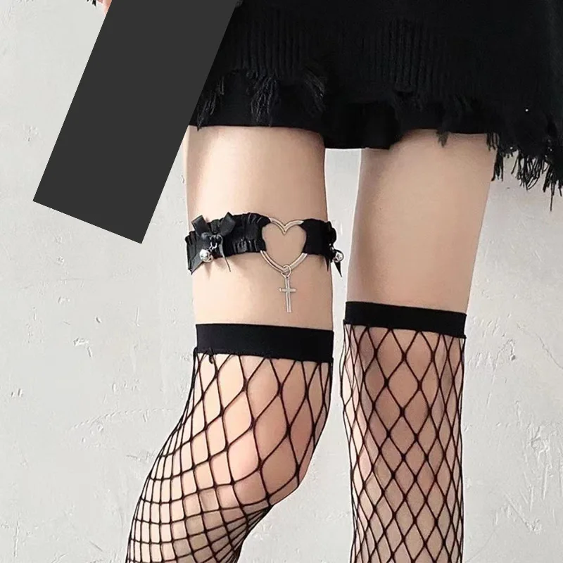 Gothic Lace Garter Belt Heart Bowknot Cross Lolita Leg Garters Elastic Choker Leg Ring Strap Cosplay Bondage Lingerie Harness